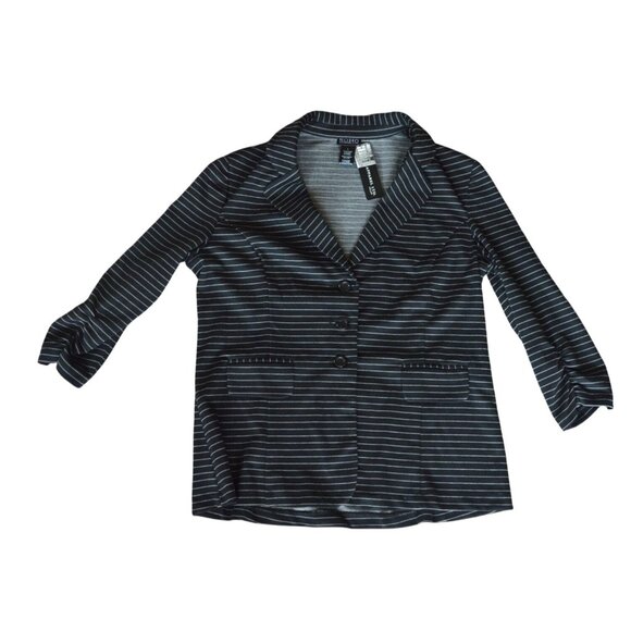 SOHO Black White Pinstriped Blazer Womens L 3/4 Ruched Sleeves NWT Office Siren - Picture 5 of 8